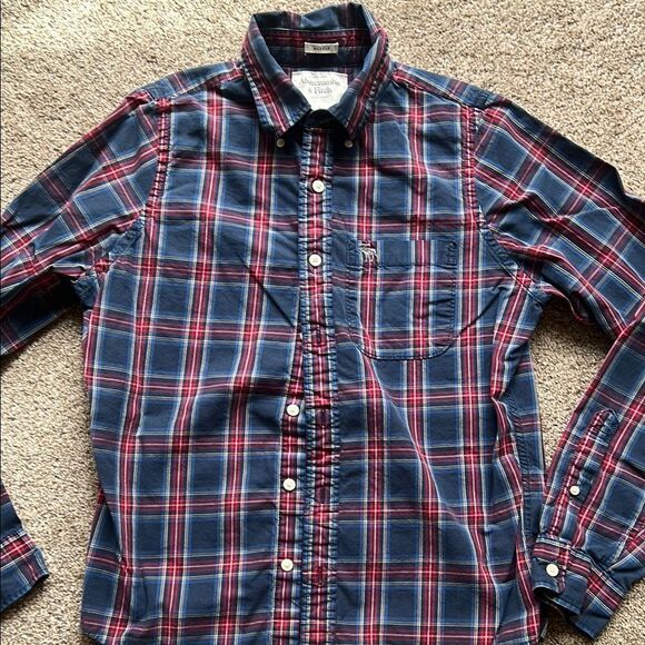 Men's Blue and Red Plaid Shirt - Picture 1 of 5